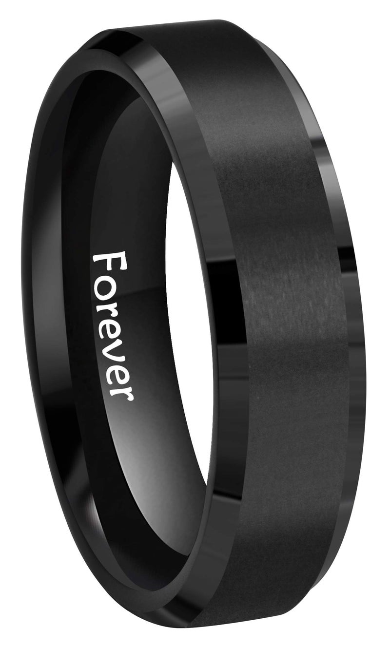 CROWNAL 8mm 6mm Black Tungsten Carbide Wedding Couple Bands Rings Matte Finish Center Engraved Forever Size 5 To 17 (6mm,5.5) - Image 1